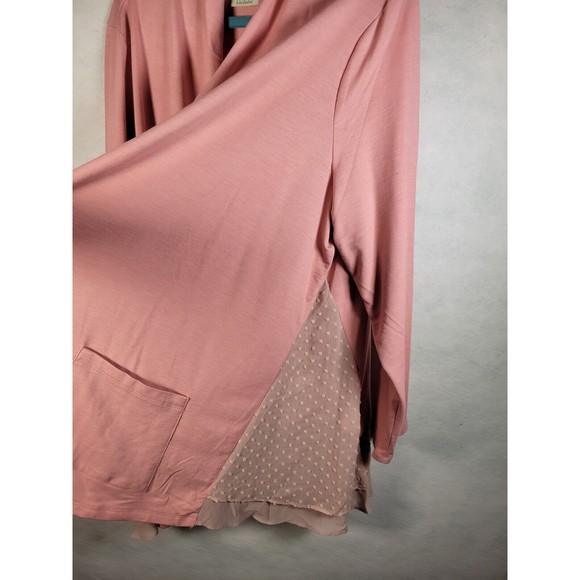 LOGO Lori Goldstein Open Front Cardigan Sweater Womens Plus Size 2X Pink - Picture 3 of 16